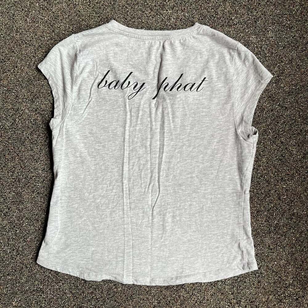 Baby Phat V-Neck T-Shirt Size XL Gray Rhinestone Logo